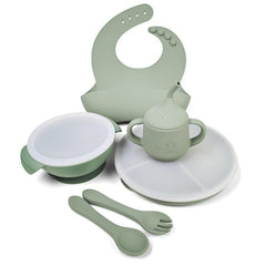 Bendee Baby Silicone Baby Feeding Set Baby Led Weaning Supplies Divided Suction Plate Suction Bowl Lids Training Cup Bib Self-Feeding Utensils