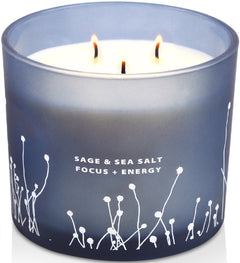 White Sage Sea Salt 3 Wick Candle Large 14.5 oz | Sage Candles for Cleansing House | Natural Soy Candle for Home Scented | Aromatherapy Energy Cleansing Sage Scented Candles for Women & Men