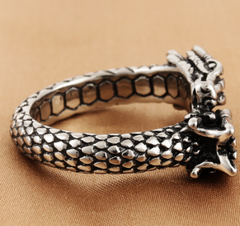 Titanium Steel Retro Chinese Dragon Ring (European & American)